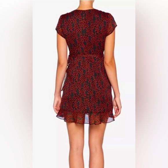Bardot Short Sleeve Cherry Print Faux-Wrap Mini Dress - Picture 8 of 9